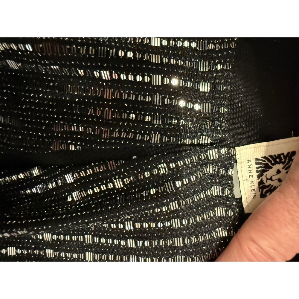 Anne Klein Womens Black Silver Sequin Striped Open Front Cardigan Jacket Medium - Picture 8 of 9